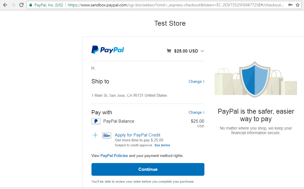 paypal payment page