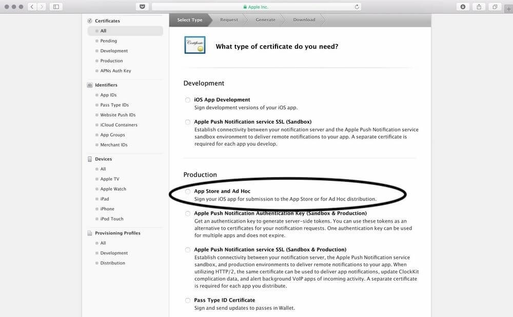 Create appstore production certificate