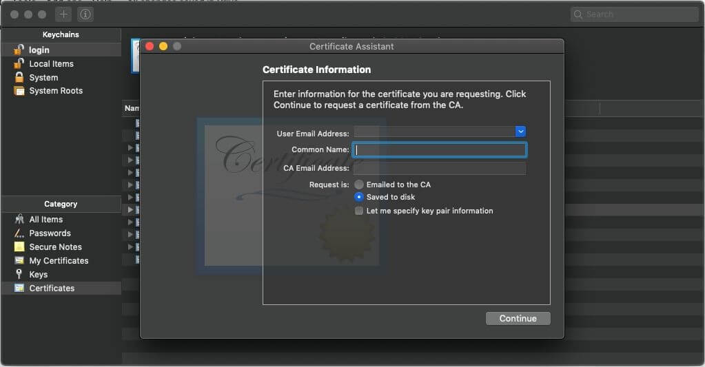 create certificate signing request