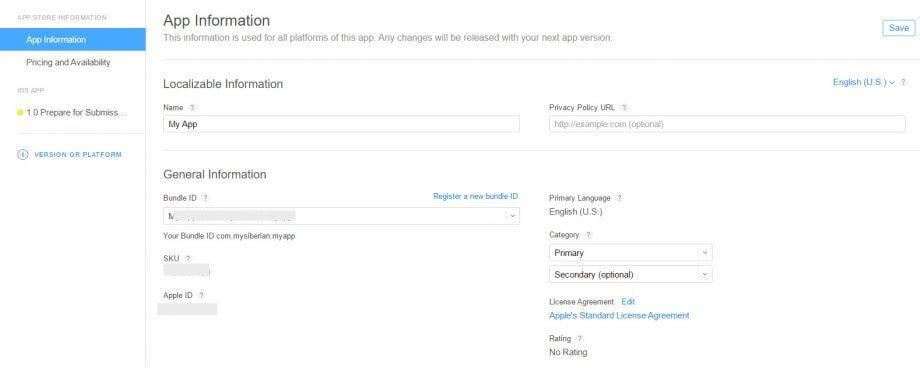 fill in version information fill in version information