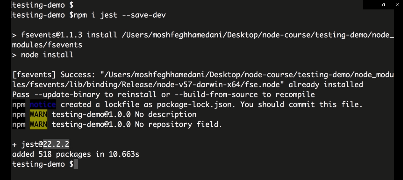Install jest npm package Install jest npm package