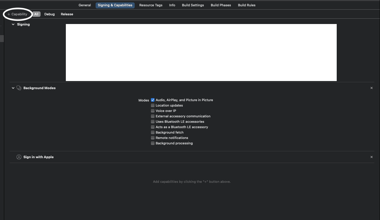 Add Capability of Apple sign in on your project