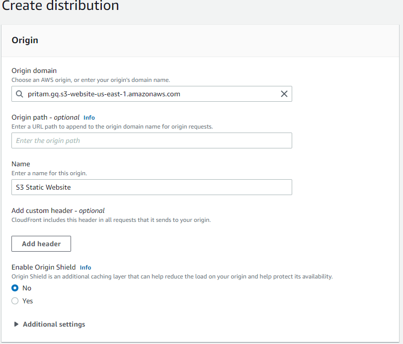 create distribution on aws s3