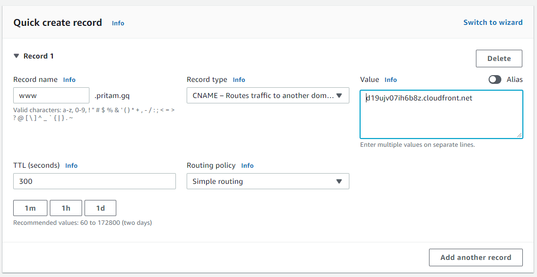 distribution domain name to our dns provider