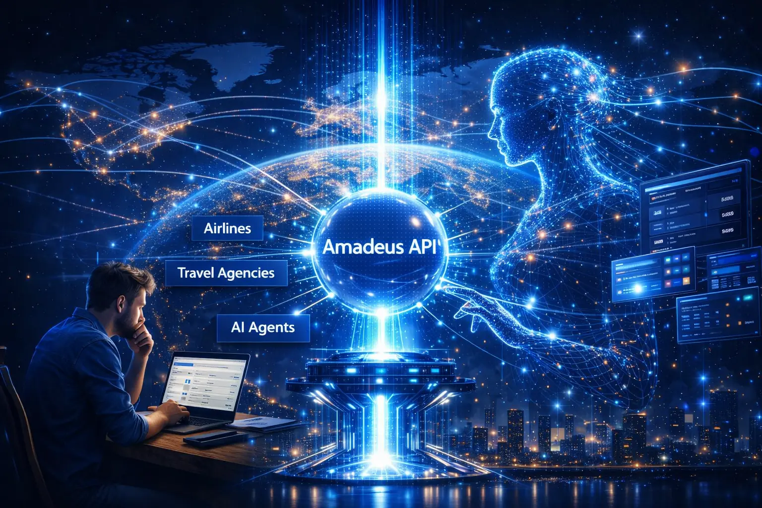 AI agents using Amadeus API integration to search, compare, and book flights across global travel networks.